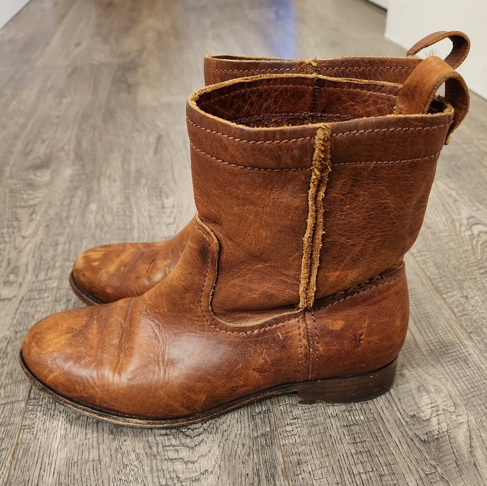 Frye Cognac Leather Chelsea Low Ankle Boots